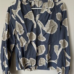 Navy Floral Blouse with Leaf Pattern